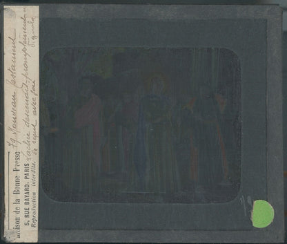 Zachée se hâta de descendre, dessin, plaque verre ancienne, couleur 8,5x10 cm