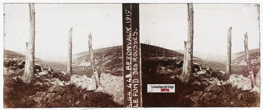 Bezonvaux, Fond des Rousses, plaque verre stéréo, photo ancienne 4,5x10,7 cm
