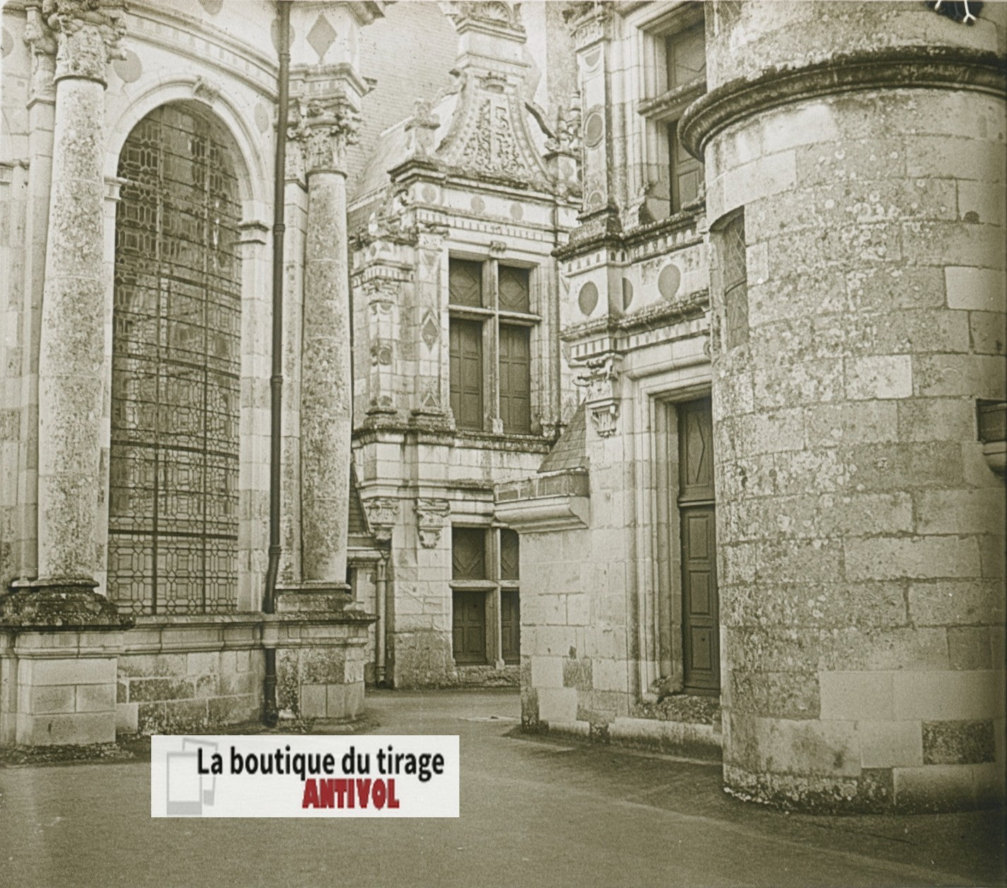 Château de Chambord, plaque verre, photo stéréoscopie, noir & blanc 6x13 cm