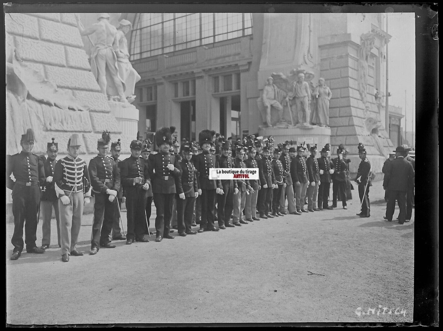 Belgique, soldats, Nitsch, Plaque verre photo, négatif noir & blanc 9x12 cm