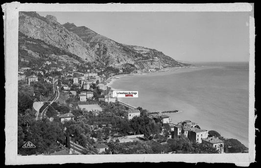 Plaque verre photo, négatif noir & blanc 9x14 cm, Menton Garavan, carte postale