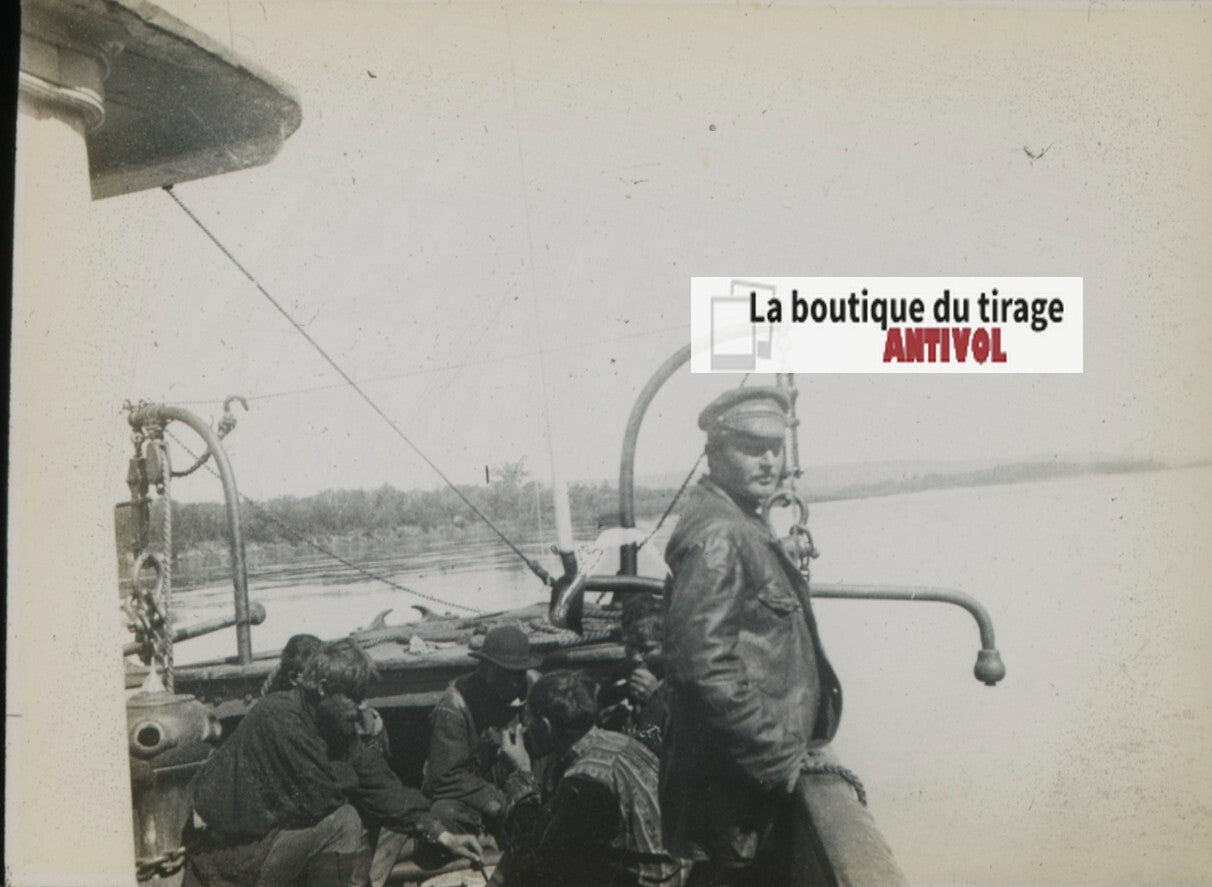 Sretensk, Russie, bateau, photo plaque verre, noir & blanc, positif 8,5x10 cm