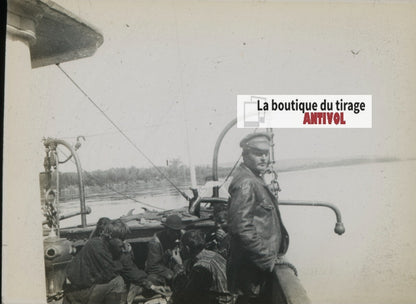 Sretensk, Russie, bateau, photo plaque verre, noir & blanc, positif 8,5x10 cm