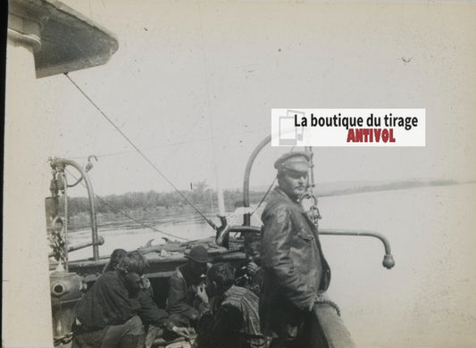 Sretensk, Russie, bateau, photo plaque verre, noir & blanc, positif 8,5x10 cm