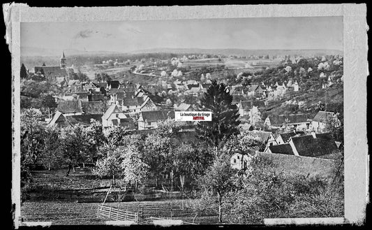 Plaque verre photo négatif noir & blanc 9x14 cm Langensoultzbach + carte postale