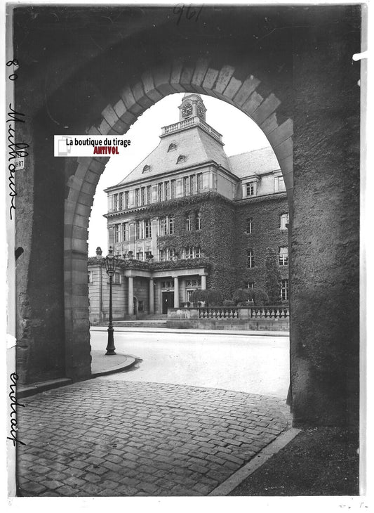 Plaque verre photo positif noir et blanc 13x18 cm Mulhouse, lycée jeunes filles