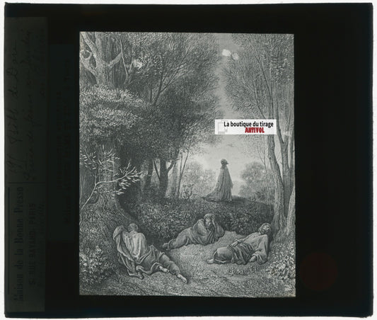 Jésus, jardin oliviers, Bible Doré, dessin, plaque de verre, positif 8,5x10 cm