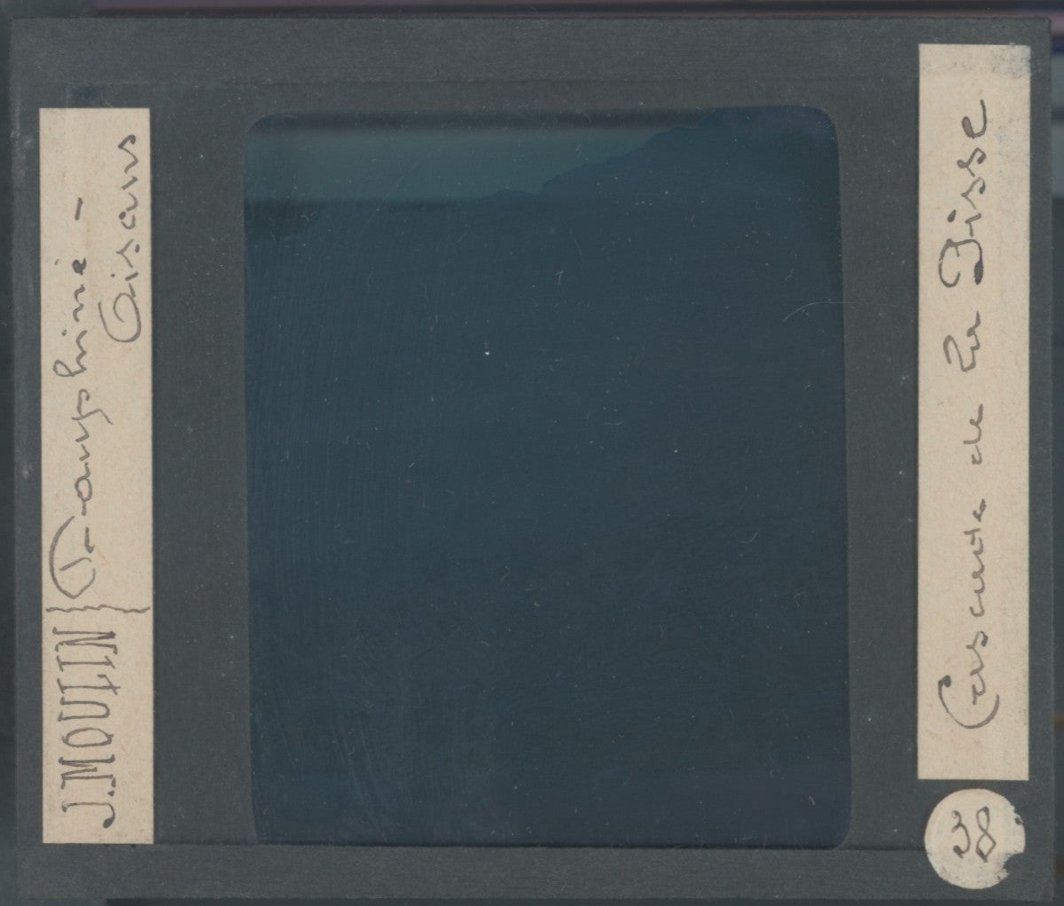 Cascade de la Pisse, photo J. Moulin, plaque verre, couleur, positif 8,5x10 cm