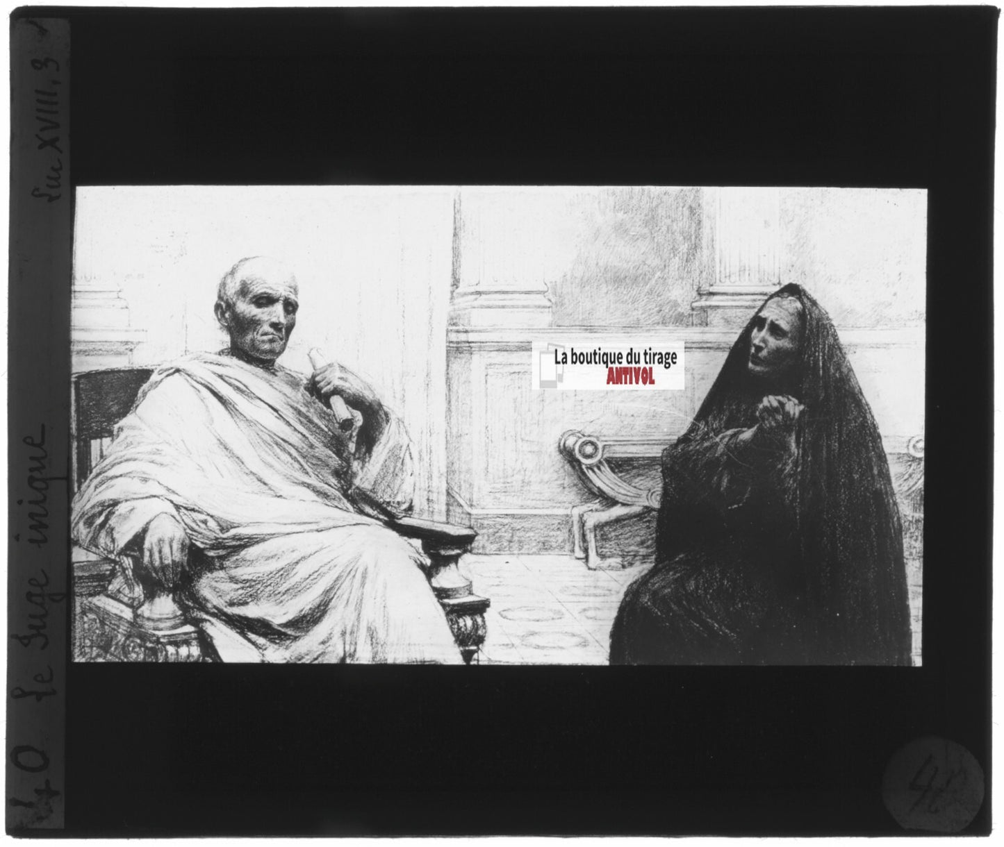 Luc, scène religieuse, dessin peinture plaque de verre, positif 8,5x10 cm