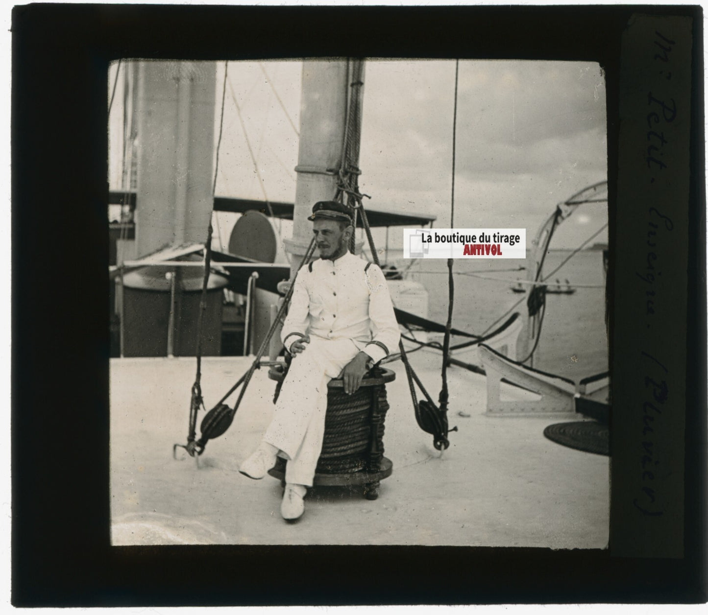 Marin, bateau, navigation, photo plaque verre, noir & blanc, positif 8,5x10 cm