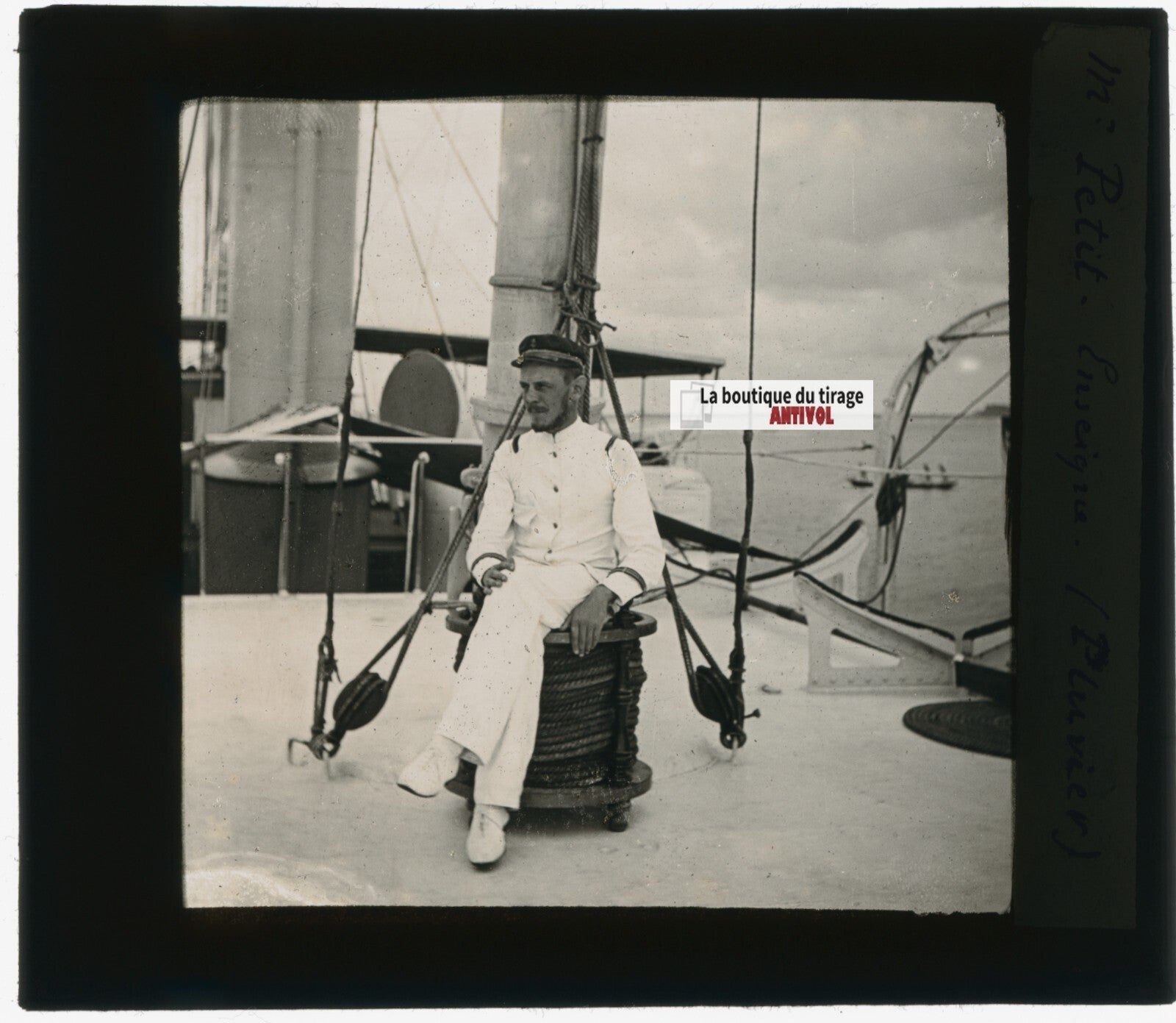 Marin, bateau, navigation, photo plaque verre, noir & blanc, positif 8,5x10 cm