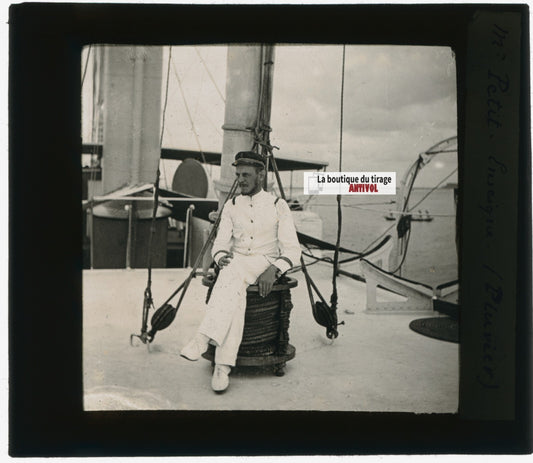 Marin, bateau, navigation, photo plaque verre, noir & blanc, positif 8,5x10 cm