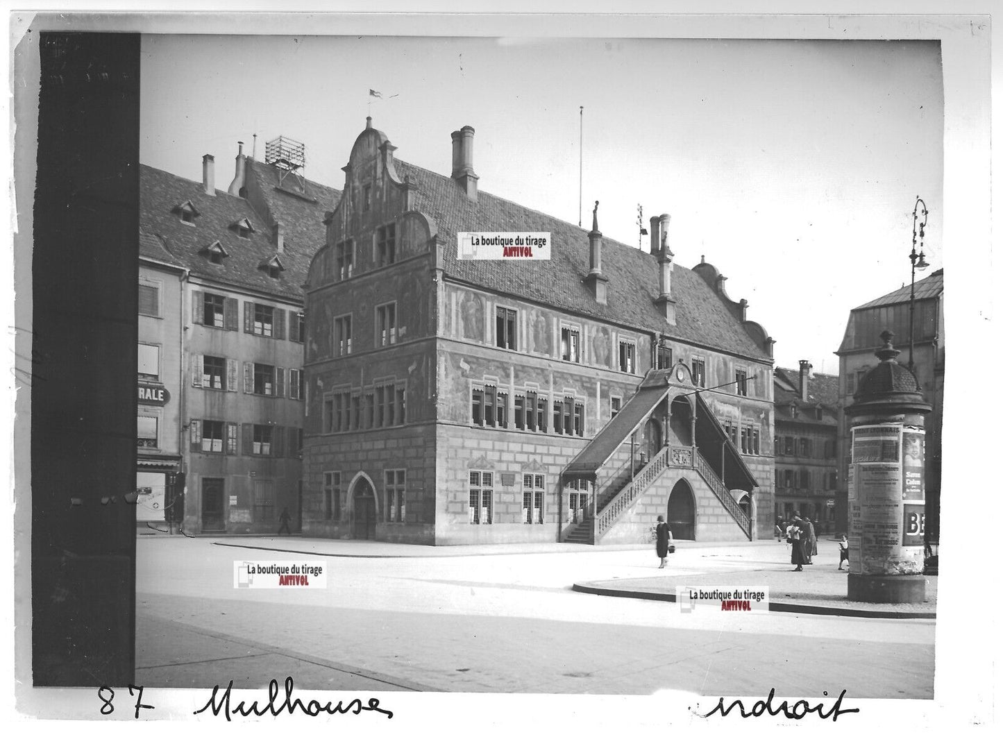 Plaque verre photo ancienne positif noir et blanc 13x18 cm Mulhouse personnages