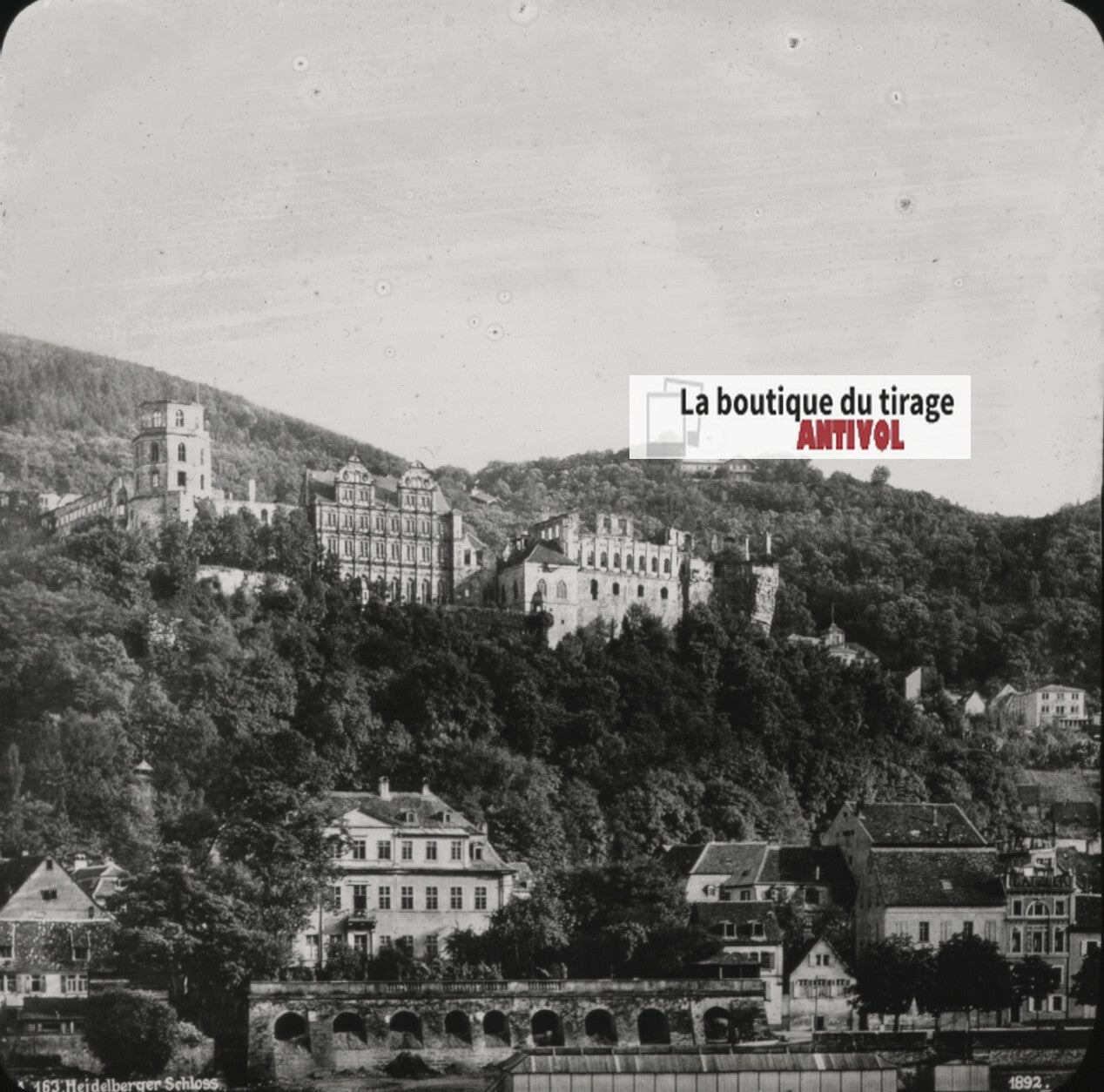 Château de Heidelberg, Allemagne, photo ancienne plaque verre, positif 8,5x10 cm