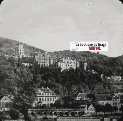 Château de Heidelberg, Allemagne, photo ancienne plaque verre, positif 8,5x10 cm