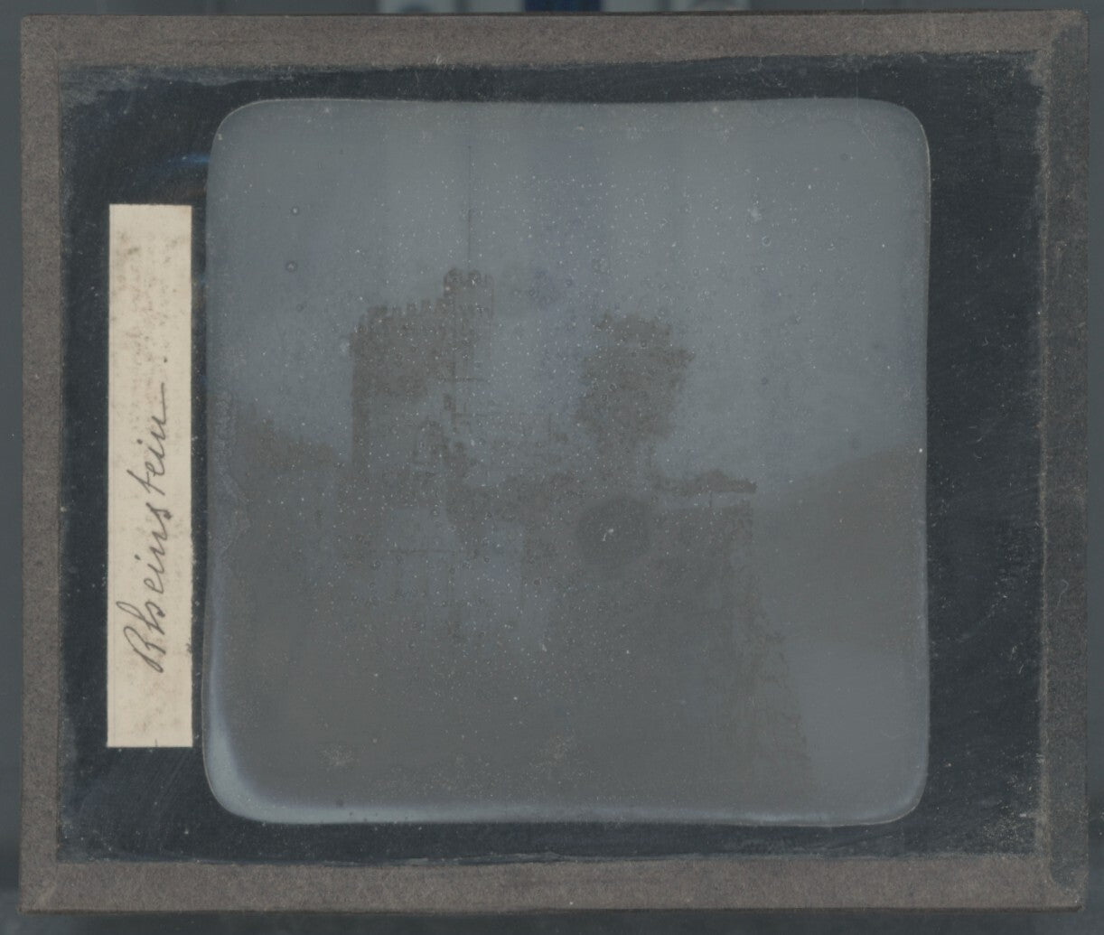 Château de Rheinstein, Rhin, photo plaque verre, noir & blanc, positif 8,5x10 cm