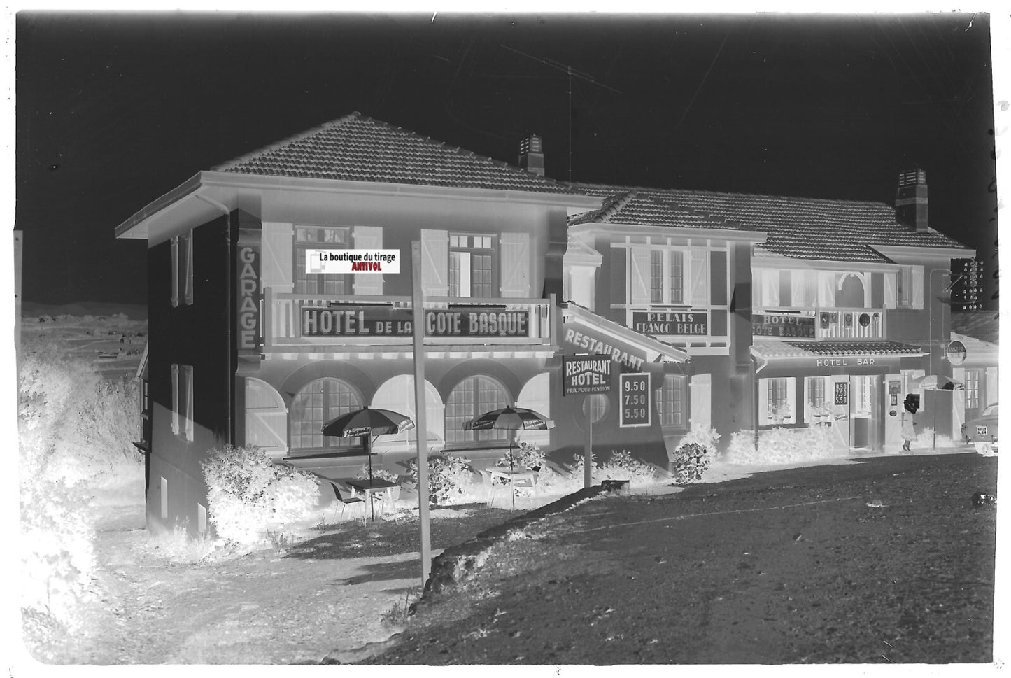 Bidart hôtel côte basque, Plaque verre photo, négatif noir & blanc 10x15 cm