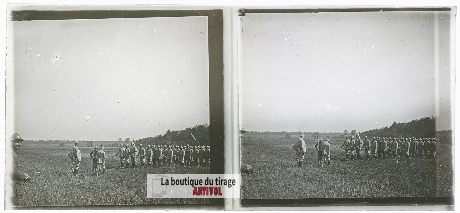 Soldats, militaires, guerre WW1, plaque verre photo ancienne stéréo 6x13 cm