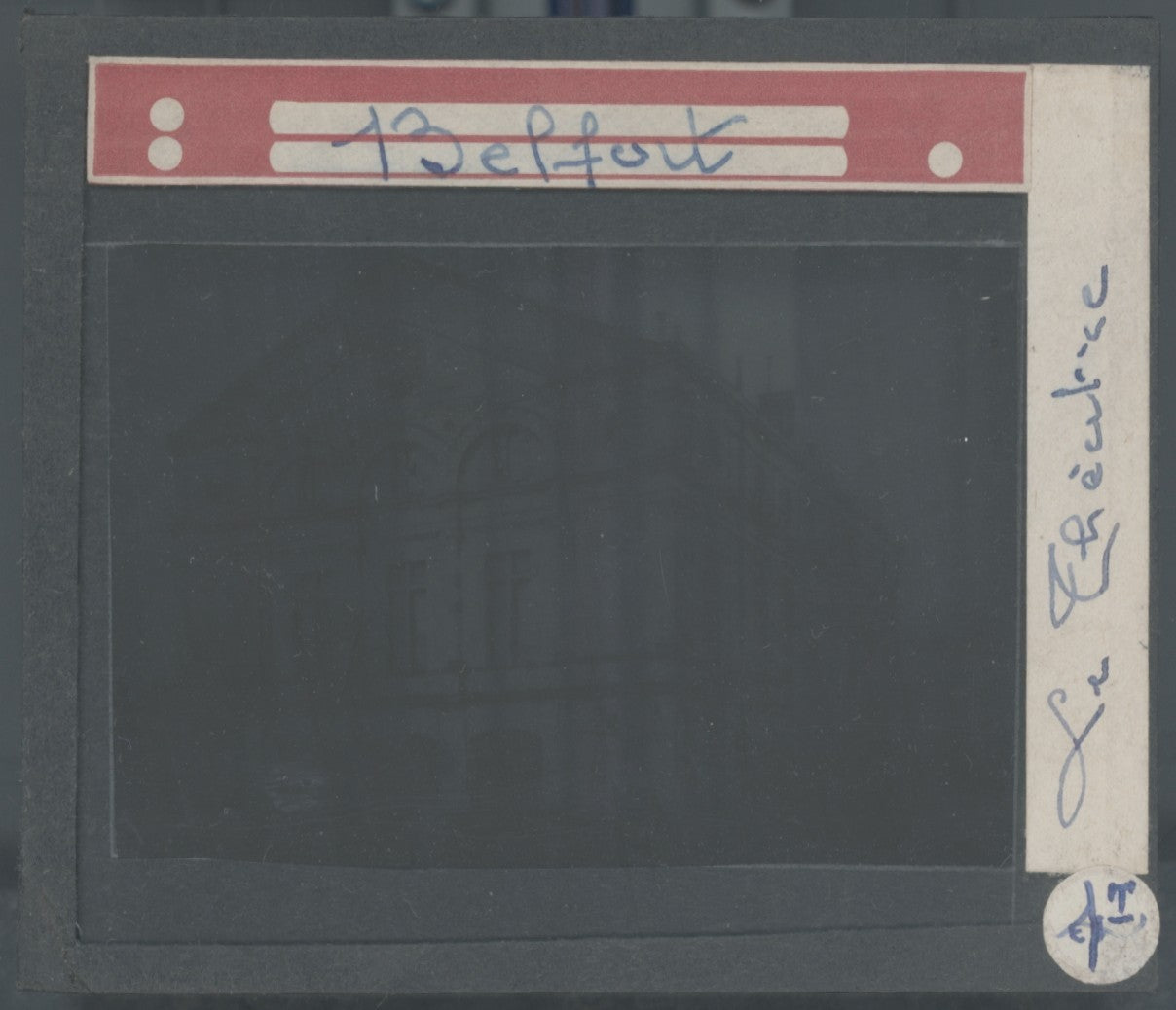 Théâtre de Belfort, photo plaque verre, noir & blanc, positif 8,5x10 cm