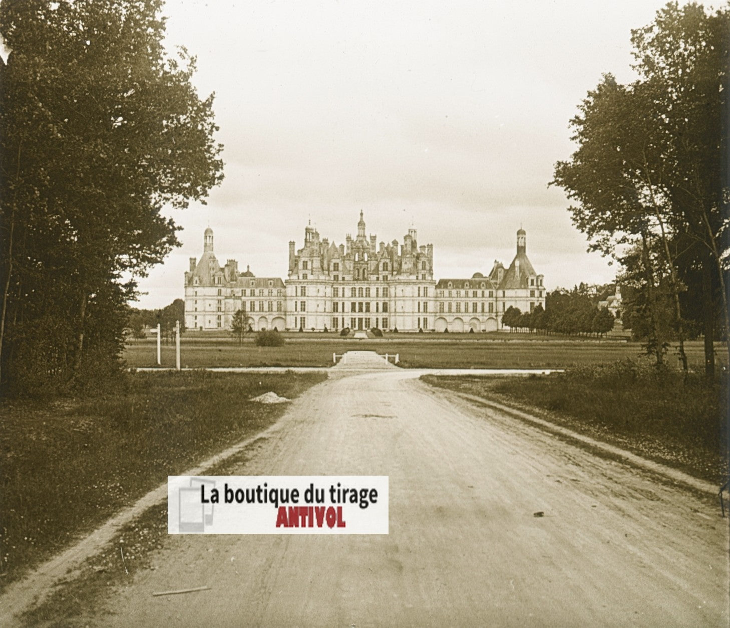 Château de Chambord, plaque verre, photo stéréoscopie, noir & blanc 6x13 cm