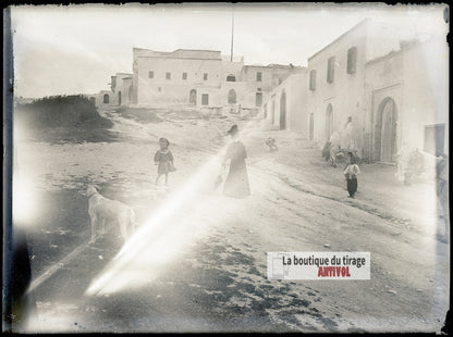 Saïda Manoubia, Tunisie, plaque verre photo ancienne, négatif 9x12 cm