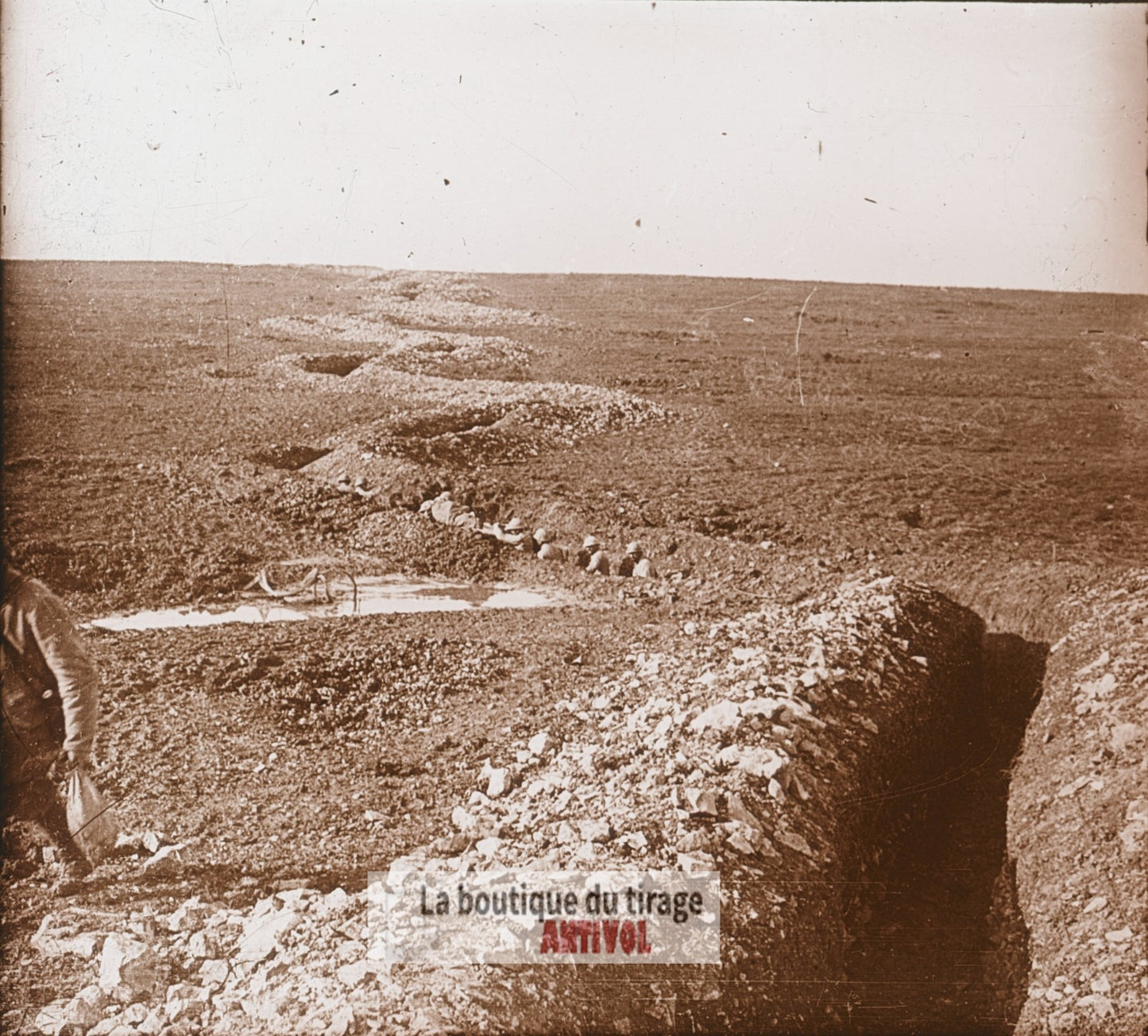 Verdun, transport d’un blessé, WW1, plaque verre photo ancienne stéréo 6x13 cm