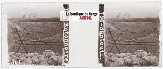 Entonnoirs de Nanteuil, WW1, plaque verre stéréo, photo ancienne 4,5x10,7 cm