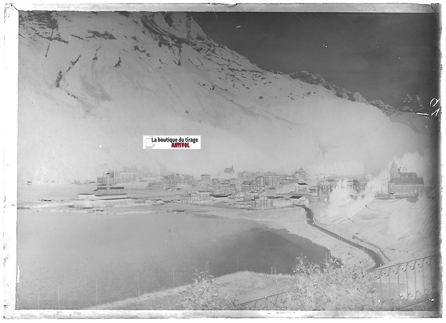 Saint-Moritz Suisse, Plaque verre photo ancienne, négatif noir & blanc 6x9 cm