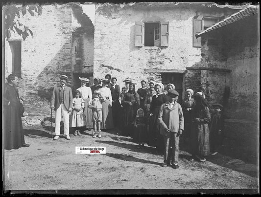Groupe de personnes, Plaque verre photo négatif noir & blanc 9x12 cm France
