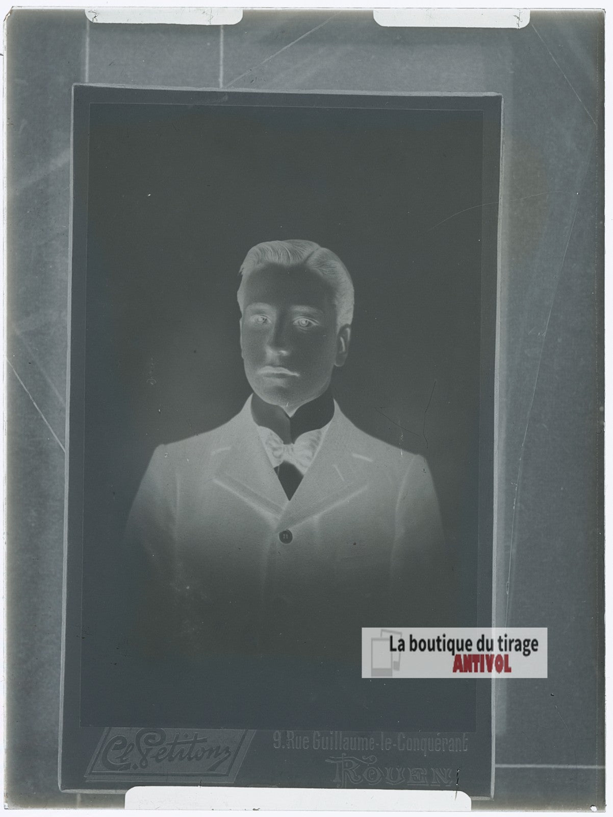 Portrait d'un jeune homme, costume, plaque verre photo ancienne, négatif 9x12 cm