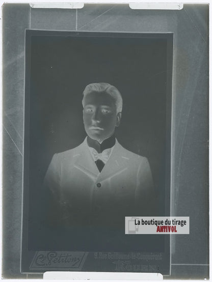 Portrait d'un jeune homme, costume, plaque verre photo ancienne, négatif 9x12 cm