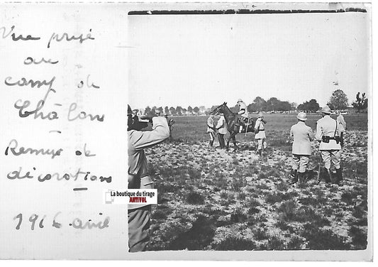 Camp de Châlons, guerre, Plaque verre stéréo, positif noir & blanc 4,5x10,7 cm