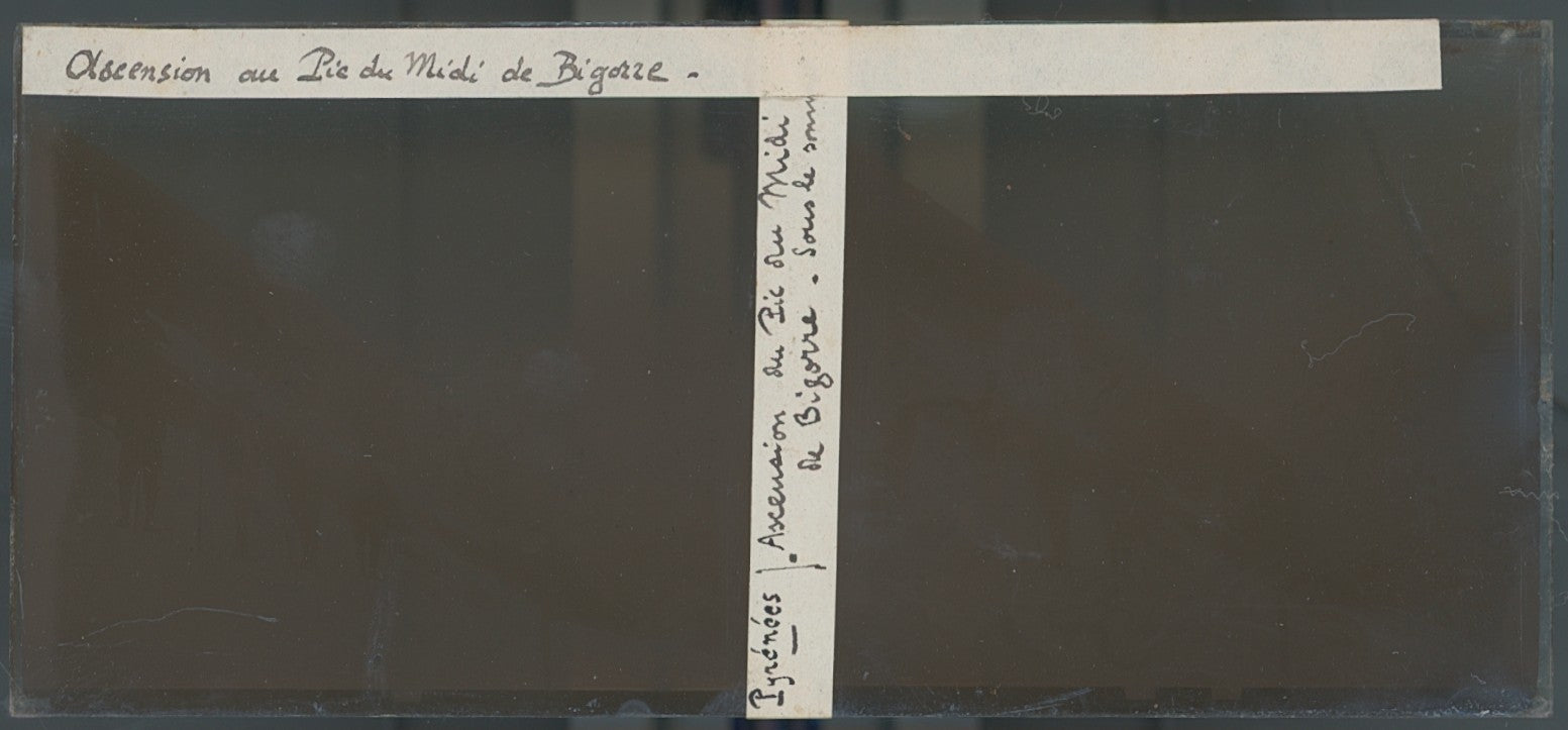 Pic du Midi de Bigorre, plaque verre photo stéréo, sépia 6x13 cm