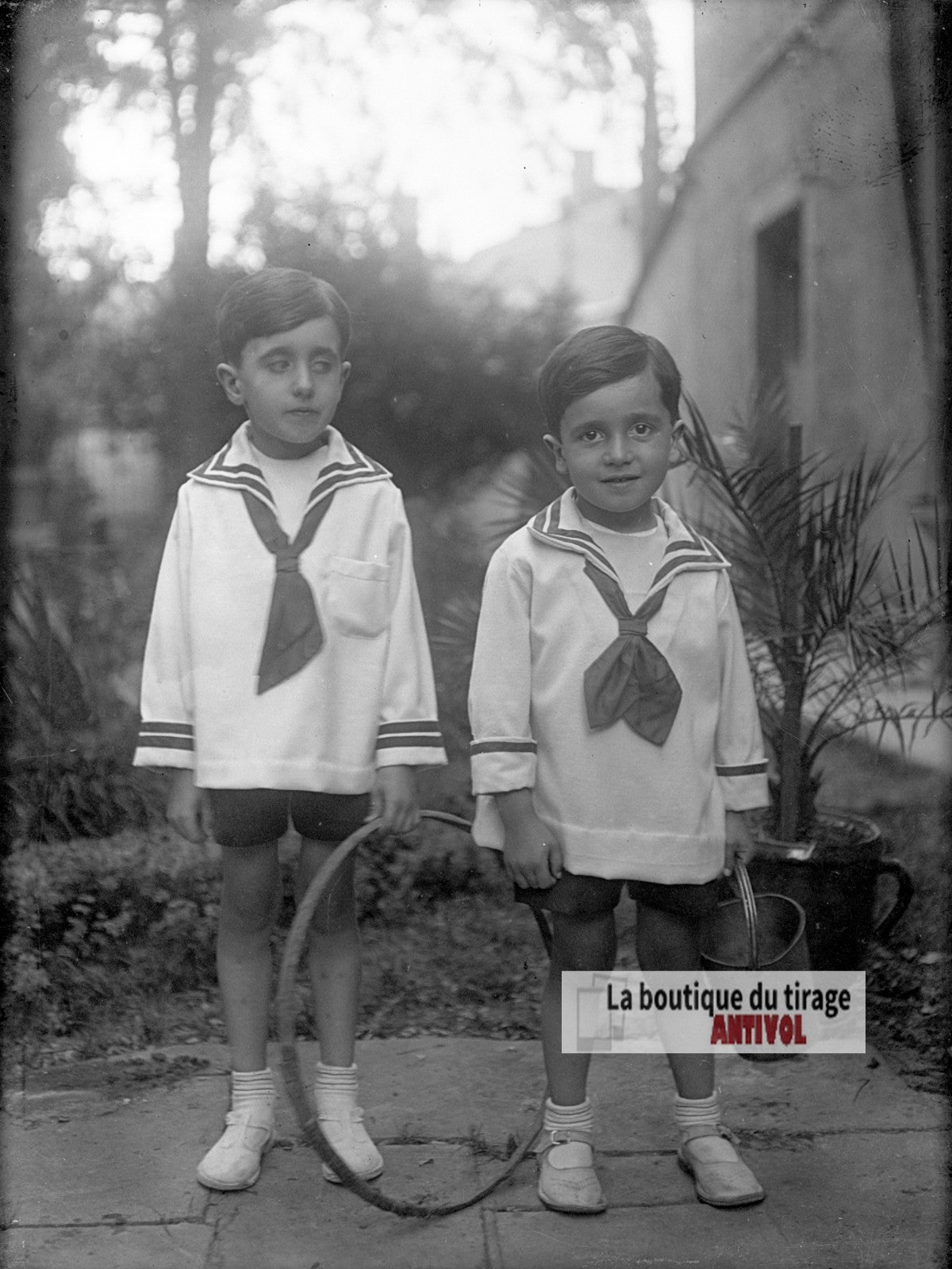 Portrait de deux jeunes garçons, plaque verre photo ancienne, négatif 9x12 cm