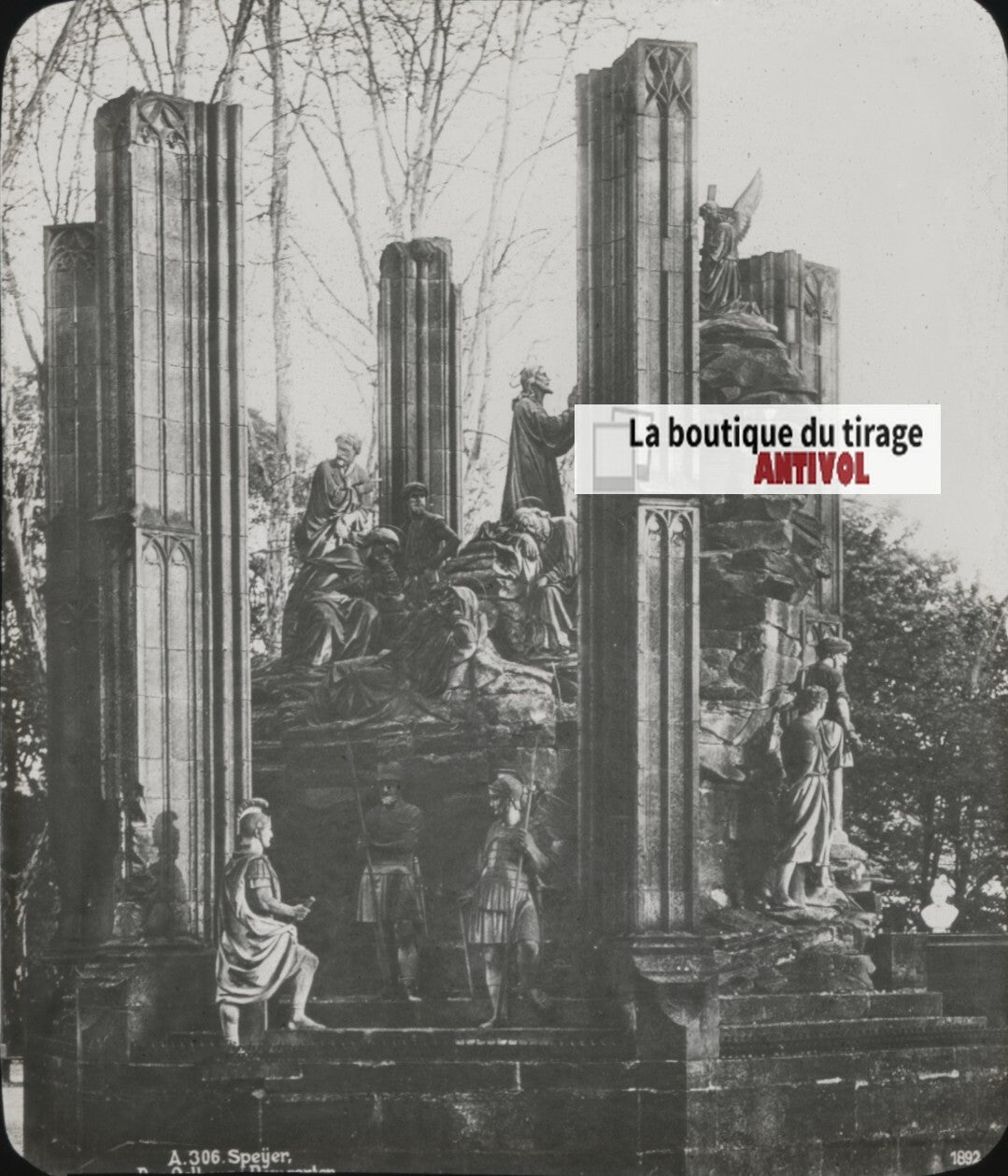 Jardin des Oliviers, Spire, Allemagne, photo plaque verre, positif 8,5x10 cm