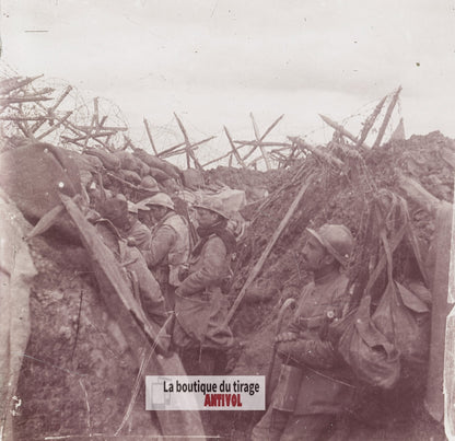 Ville-sur-Tourbe, Massiges, guerre WW1, plaque verre stéréo, photo 4,5x10,7 cm