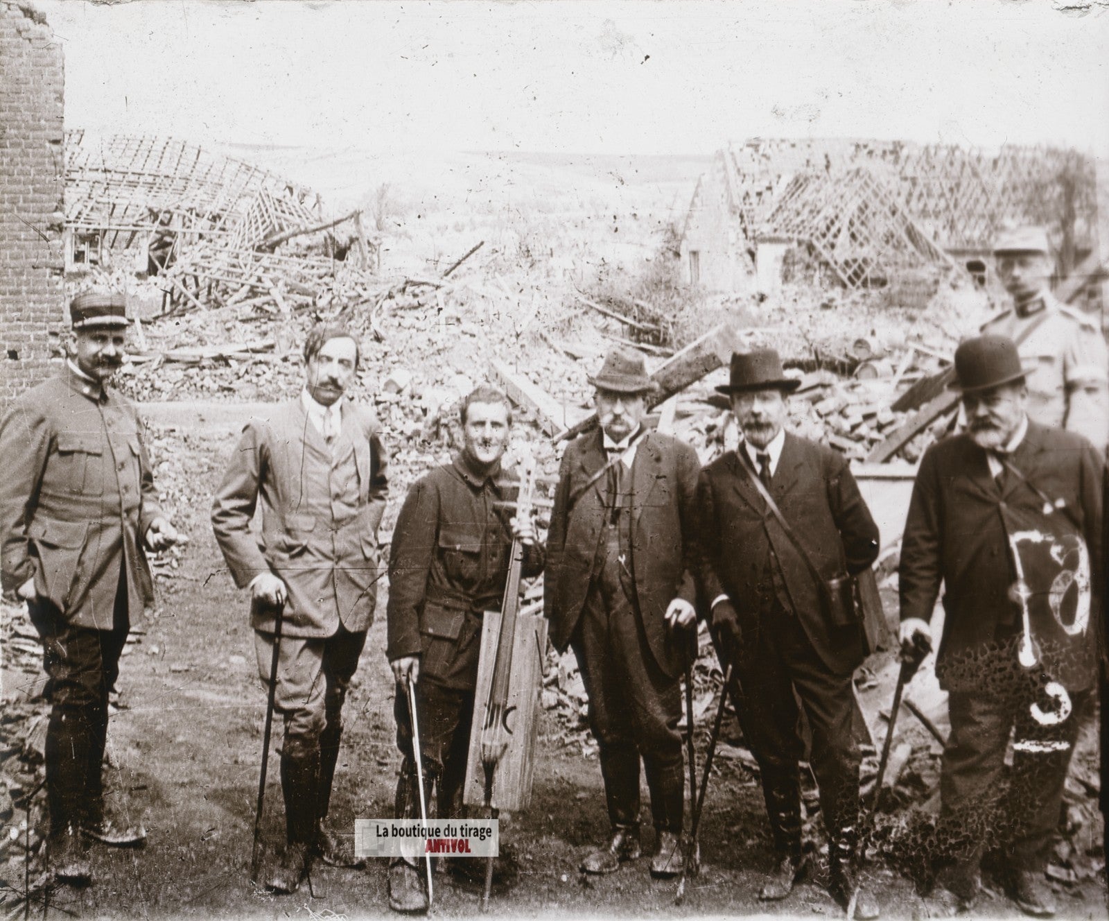Barthou, Barrès, Pichon, Reinach WW1, plaque verre stéréo, photo 4,5x10,7 cm