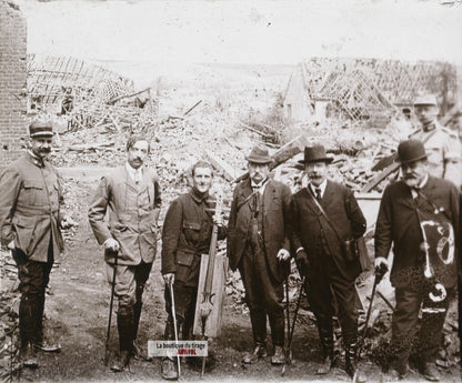 Barthou, Barrès, Pichon, Reinach WW1, plaque verre stéréo, photo 4,5x10,7 cm