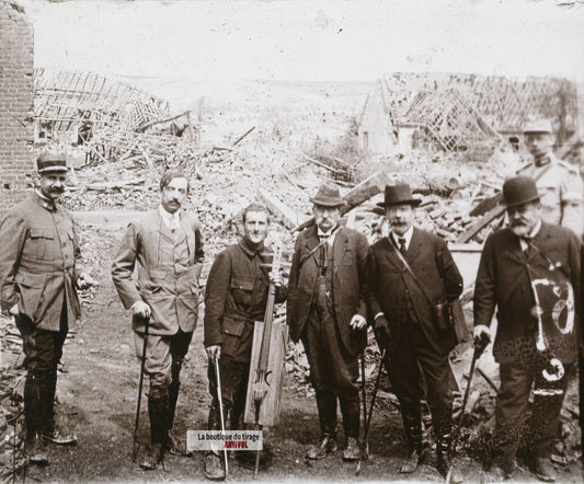 Barthou, Barrès, Pichon, Reinach WW1, plaque verre stéréo, photo 4,5x10,7 cm