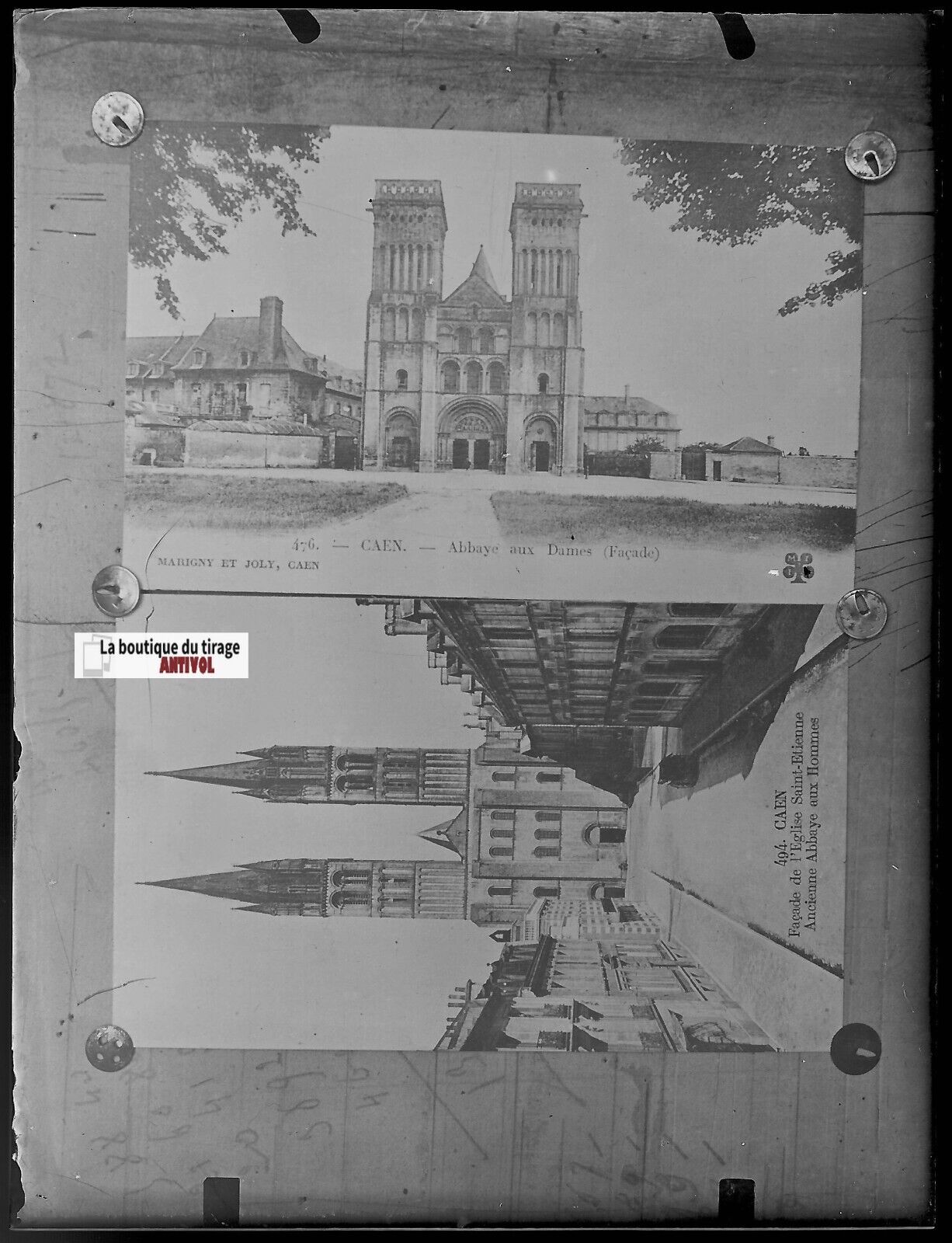 Caen, église, abbaye, Plaque verre photo ancienne, négatif noir & blanc 9x12 cm