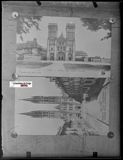 Caen, église, abbaye, Plaque verre photo ancienne, négatif noir & blanc 9x12 cm