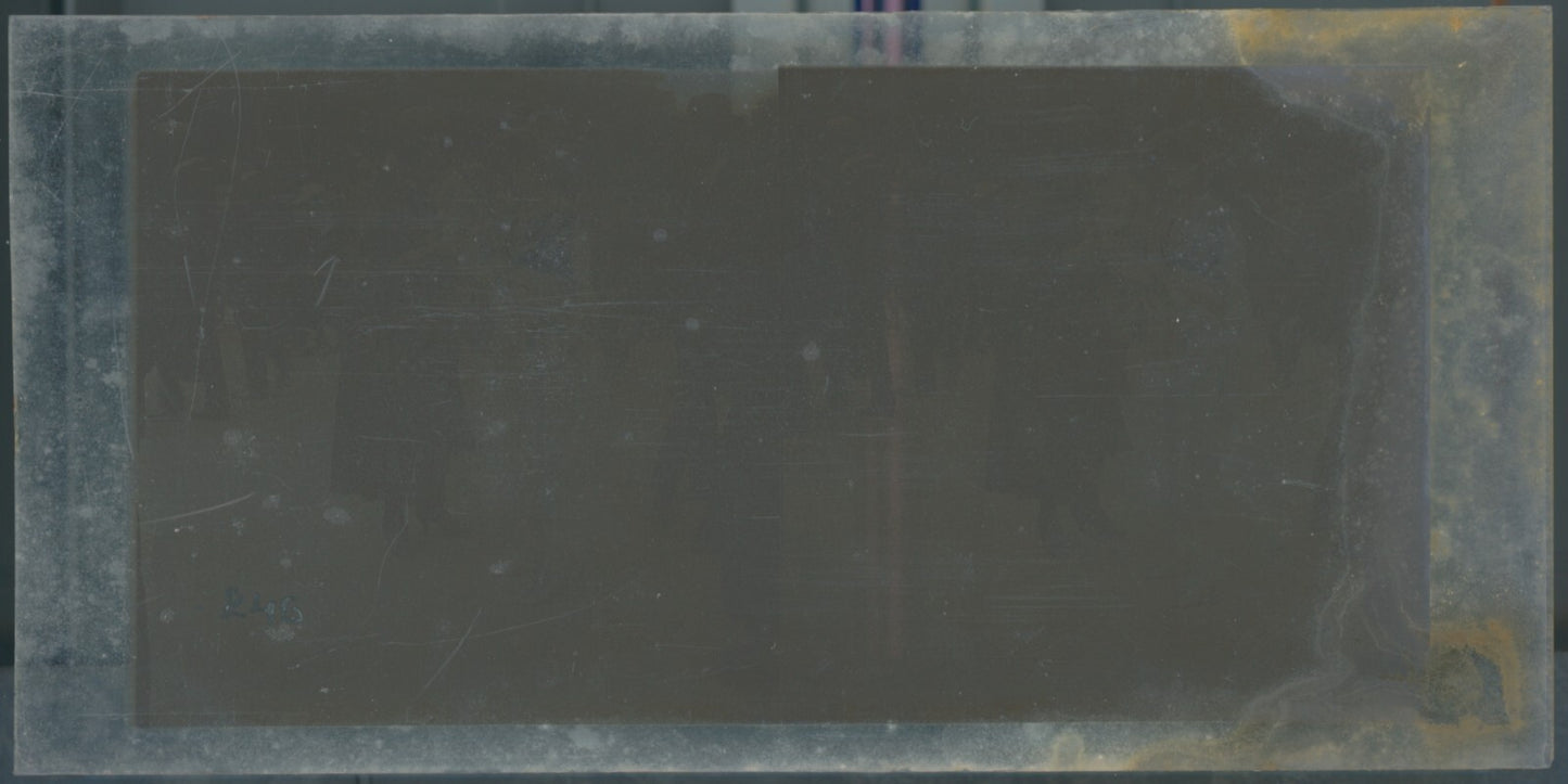 Scène de vie, Longchamp, Paris, plaque verre stéréoscopique, positif 8,5x17 cm