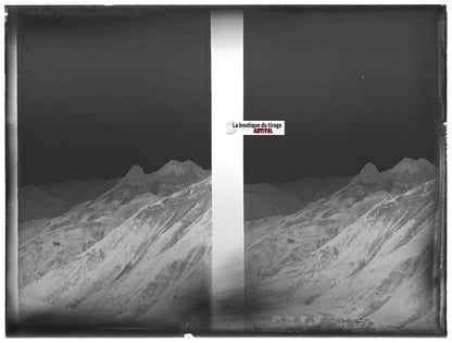 Montagne, paysage, Plaque verre photo ancienne, négatif noir & blanc 9x12 cm