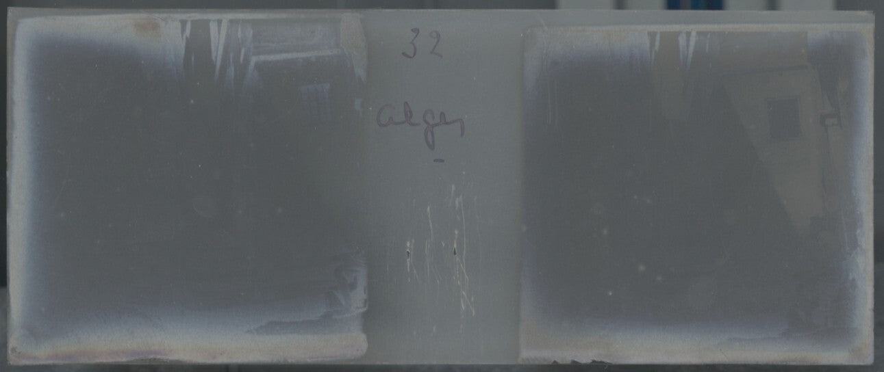 Alger, Algérie, enfants, Plaque verre stéréo, positif noir & blanc 4,5x10,7 cm