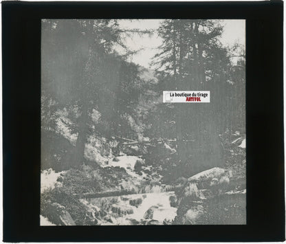 Montagne, paysage Suisse, photo plaque verre, noir & blanc, positif 8,5x10 cm