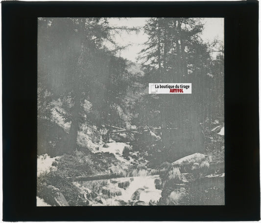 Montagne, paysage Suisse, photo plaque verre, noir & blanc, positif 8,5x10 cm