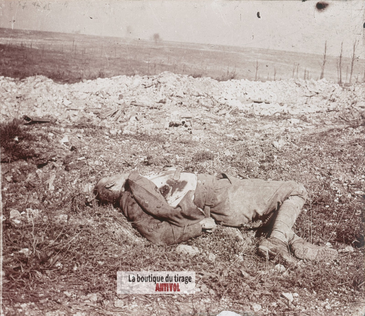 Verdun, cadavre allemand, guerre WW1, plaque verre stéréo, photo 4,5x10,7 cm
