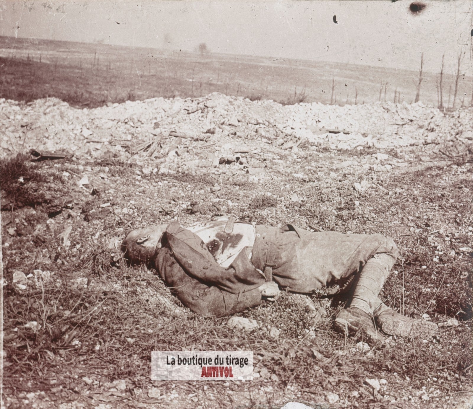 Verdun, cadavre allemand, guerre WW1, plaque verre stéréo, photo 4,5x10,7 cm