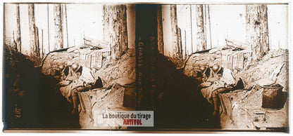 Chasse aux totos, guerre WW1, plaque verre photo ancienne stéréo 6x13 cm