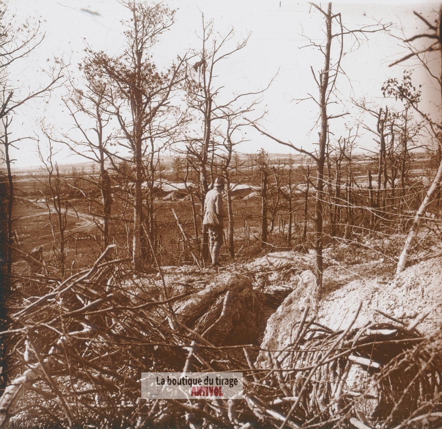 Massif de Moronvilliers, guerre WW1, plaque verre photo ancienne stéréo 6x13 cm